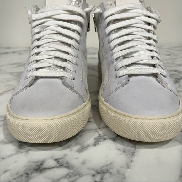 P448 Star High Tops White Leather Metallic Silver Woman’s Size 38 US 7.5/8 - Picture 3 of 13